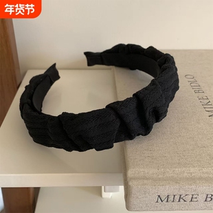复古高级感条纹褶皱布艺发箍女高颅顶宽边洗脸头箍日常外戴压发卡