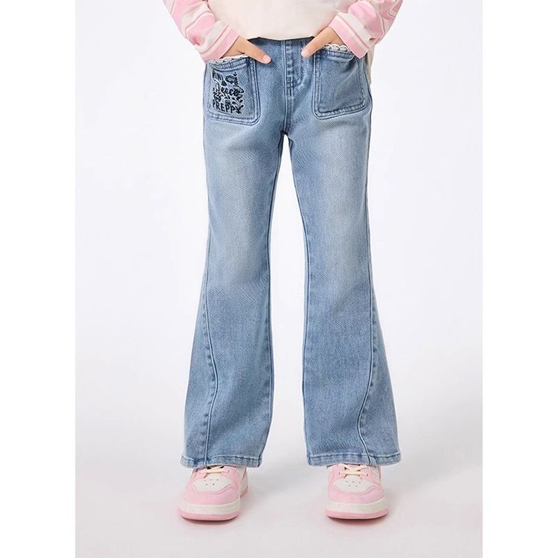 女童春秋甜美刺绣牛仔裤