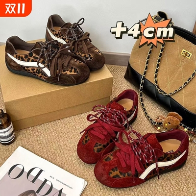 自留版~ 内增高4cm豹纹百搭复古德训鞋女2025年秋冬新款赛车鞋女