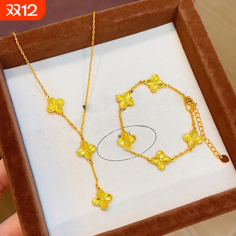 金店同款沙金爆闪四叶草项链手链