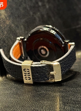 适用华为gt6表带5pro荔枝纹字母扣watch5轻奢百搭4智能gt3运动2腕带配件秋冬黑色棕色粉色小米watchs4