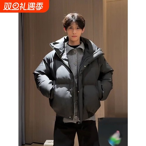 户外cleanfit九江羽绒服男款冬季黑色廓形pu皮面包服棉衣短款立领