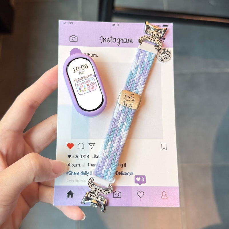 雪糕狗适用小米手环10/9/8/7/6/5/4/3表带NFC版尼龙弹力编织卡扣腕带可爱手环可替换手表表带配壳陶瓷版