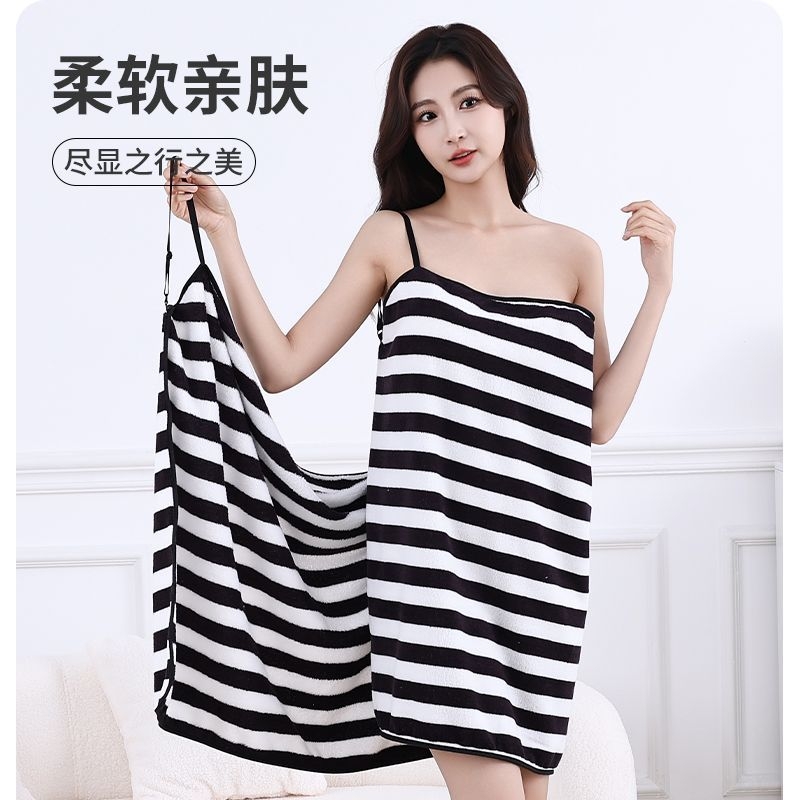 新款吊带浴袍女吸水速干可穿式浴裙浴衣洗澡浴巾家用不掉毛旅行