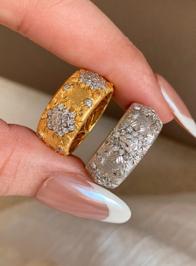 小红书同款万花筒拉丝锆石开口戒指女小众设计感时尚轻奢复古手饰