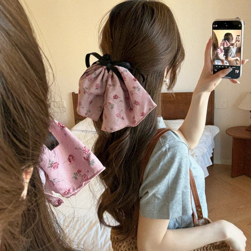 法式温柔蝴蝶结半扎低马尾小碎花大号发圈韩系大肠发圈发圈女皮筋