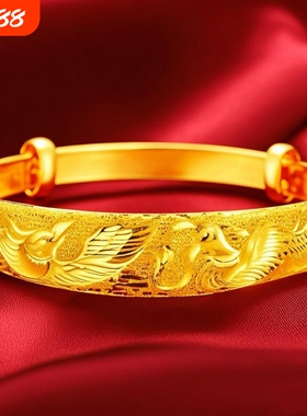 越南沙金龙凤女款宽面手镯推拉可
