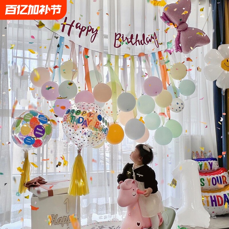 ins生日布置气球套装宝宝周岁装饰派对背景墙高级感氛围拍照道具