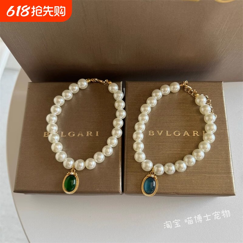 复古珍珠项链宠物小猫咪德文宝石吊坠饰品可爱项圈围脖狗狗配饰
