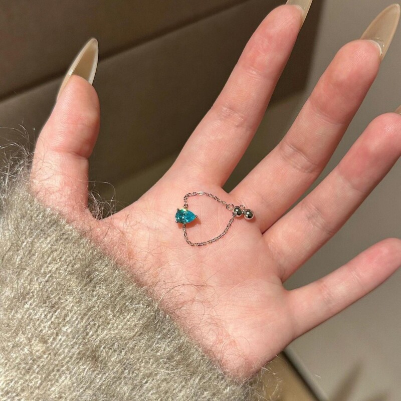 ins风首饰水滴链条戒指可调节小巧精致锆石百搭气质轻奢高级手饰