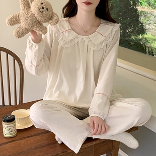 带胸垫长袖 2025新款 棉绸睡衣女春秋季 套装 家居服 甜美少女大码 薄款