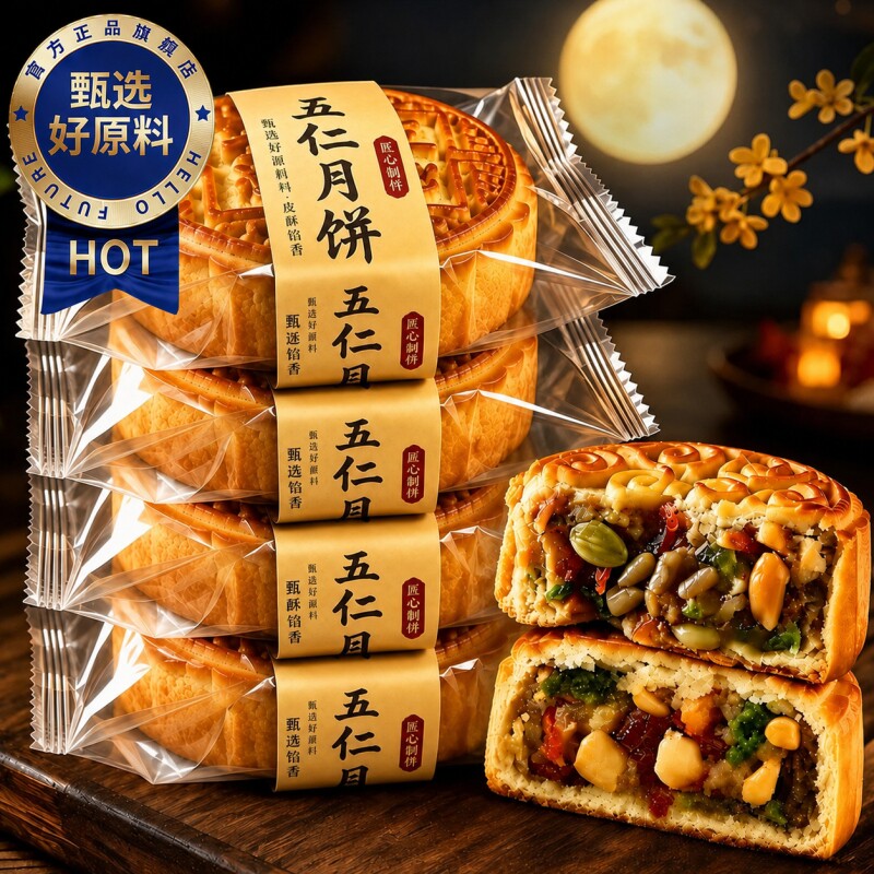 胖正宗五仁月饼老式东来官方旗舰店广式糕点手工中秋月饼无糖礼盒