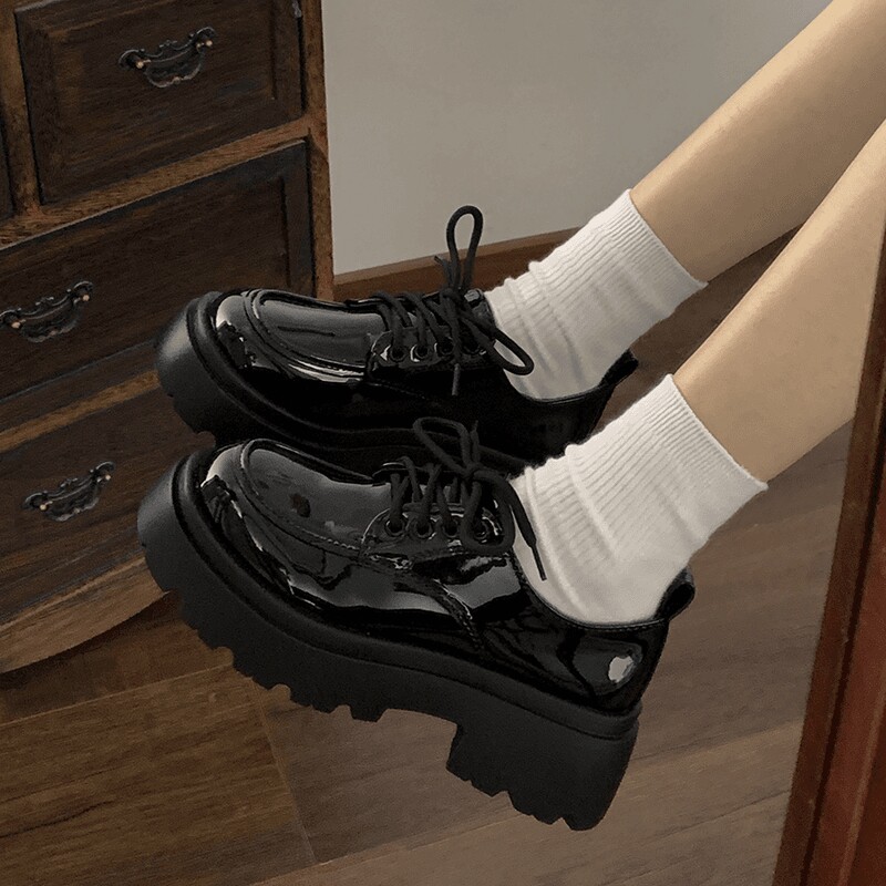 黑色小皮鞋乐福鞋显高秋季厚底增高英伦风女2026新款百搭粗跟舒适