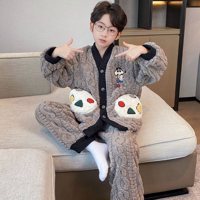 儿童珊瑚绒男童睡衣秋冬季家居服
