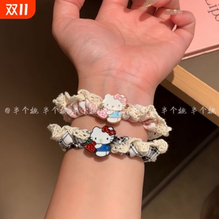 甜美蕾丝花边黑皮猫咪发圈简约少女马尾小肠圈高颜值ins可爱发绳
