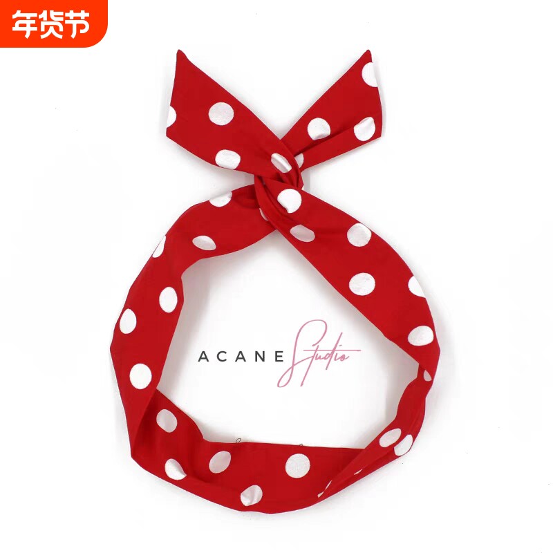 韩版复古红色波点甜美可爱韩国日系小清新铁丝兔耳朵发带箍头饰