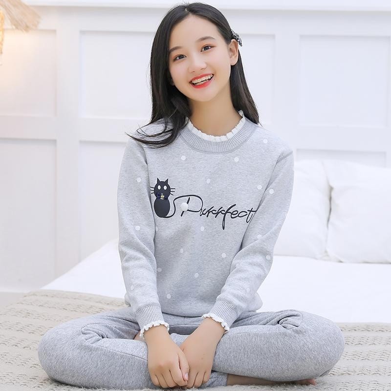 保暖内衣女冬季套装纯棉加绒加厚打底中学生少女秋衣秋裤可爱蓝色,女士内衣/男士内衣/家居服,保暖套装,淘宝优惠券,粉丝福利购,淘宝优惠卷