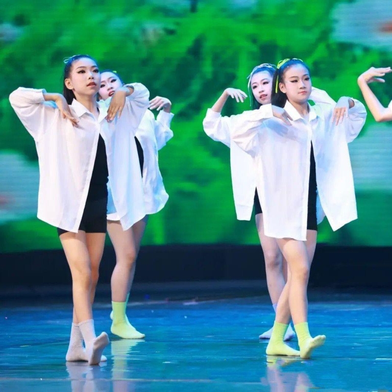 一荤一素演出服如愿白色衬衣衬衫女童嘻哈街舞衬衫练功服独舞