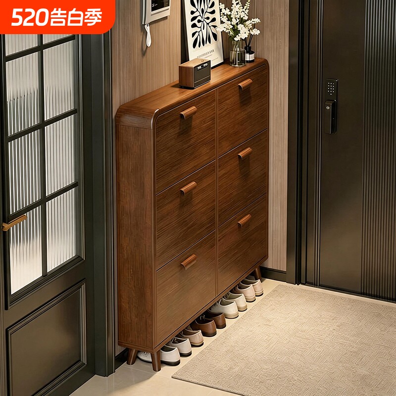 中古风超薄鞋柜家用门口入户玄关柜实木颗粒板小窄鞋架新款省空间