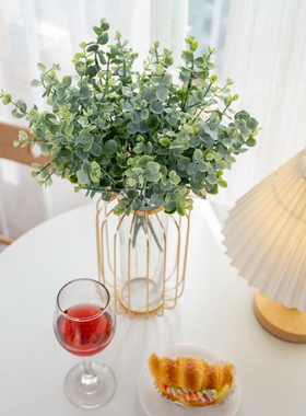 仿真花INS风尤加利金钱叶配草家居装饰婚庆植物墙假花MW56003