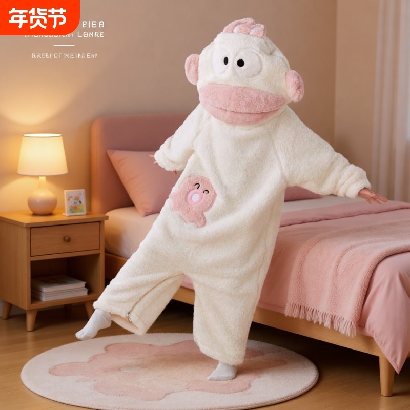 白色丑鱼儿童连体睡衣秋冬季珊瑚绒可爱搞怪连帽睡袍加厚保暖女孩,童装/婴儿装/亲子装,家居服连体衣,淘宝优惠券,粉丝福利购,淘宝优惠卷
