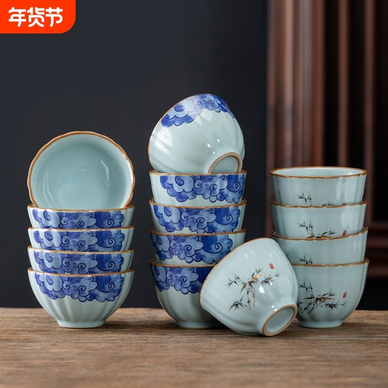 官窑可养陶瓷茶杯单杯祥云功夫茶具汝窑品茗杯开片主人杯小盏家用