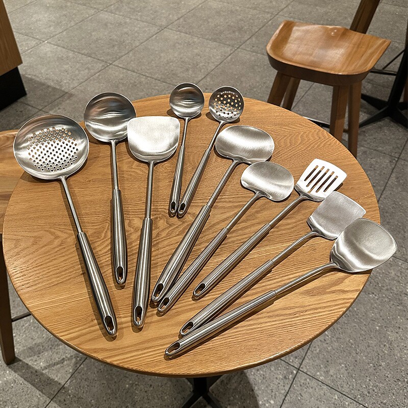 加厚防烫304不锈钢蘑菇锅铲 炒菜铲子煎铲漏勺汤勺子家用厨具套装