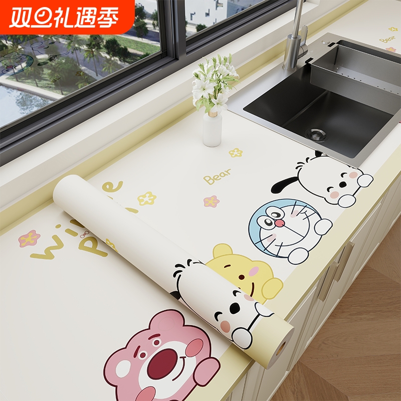卡通厨房防油贴纸自粘灶台面防水耐高温防烫不防火翻新加特厚墙纸