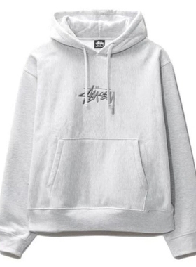 潮牌斯图西Stu连帽卫衣前面帽子刺绣重磅高版本秋冬加绒亲子黑色