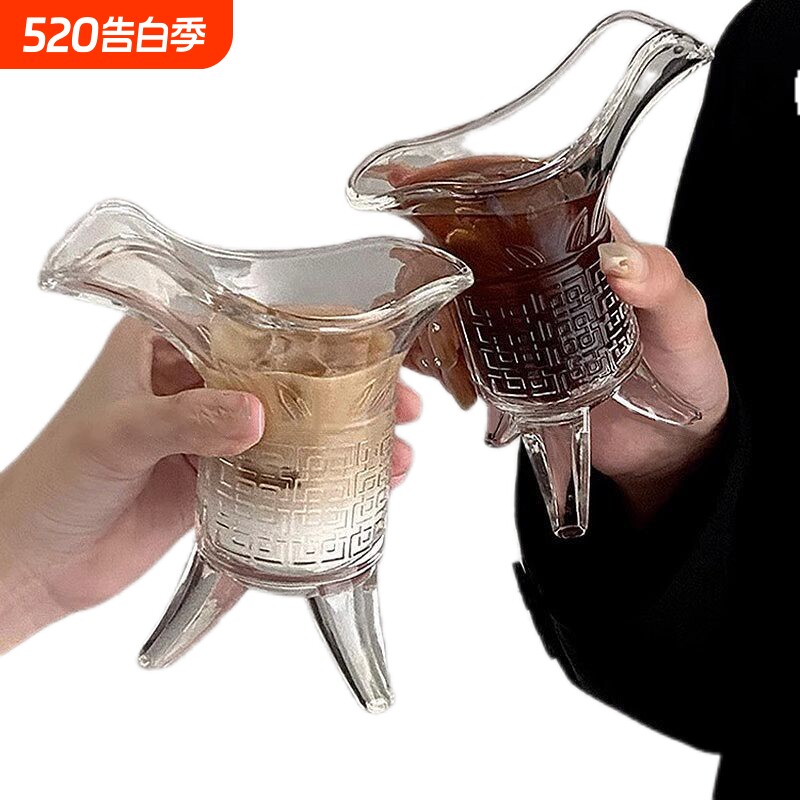 玻璃樽酒杯秦始皇茶杯杯子爵杯帝王三足杯创意玻璃杯便携单层保温