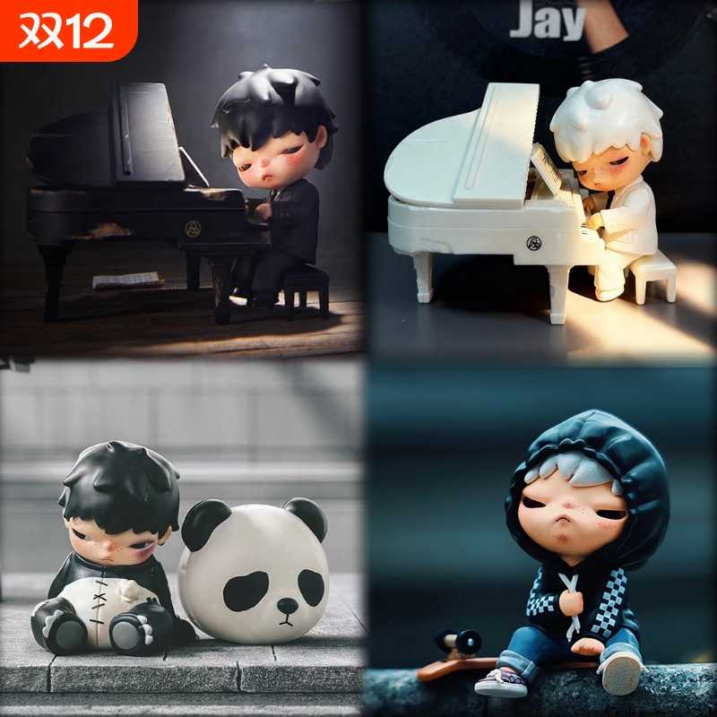 泡泡手办Hirono小野钢琴师盲盒人偶熊猫VANS联名吊卡摆件潮流玩具