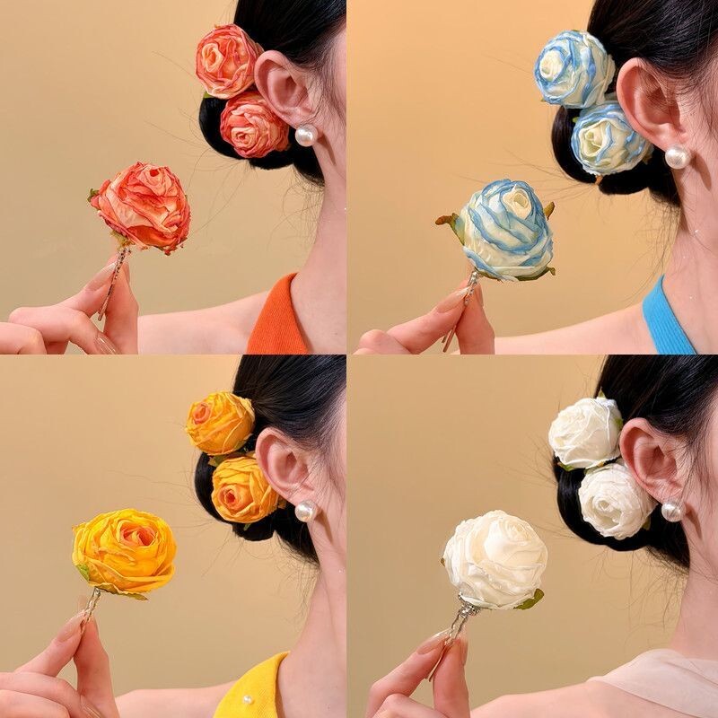 一枝粉荔~超仙玫瑰花朵发簪发钗2026新款海边度假出片头饰女头花