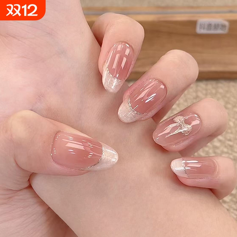 金玉腰夏季新款法式纯手工穿戴甲气质千金显白手工椭圆高级手指