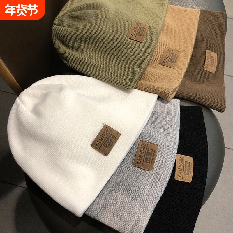 贴标针织瓜皮帽街头潮玩运动包头帽青年情侣保暖毛线冷帽薄款无檐