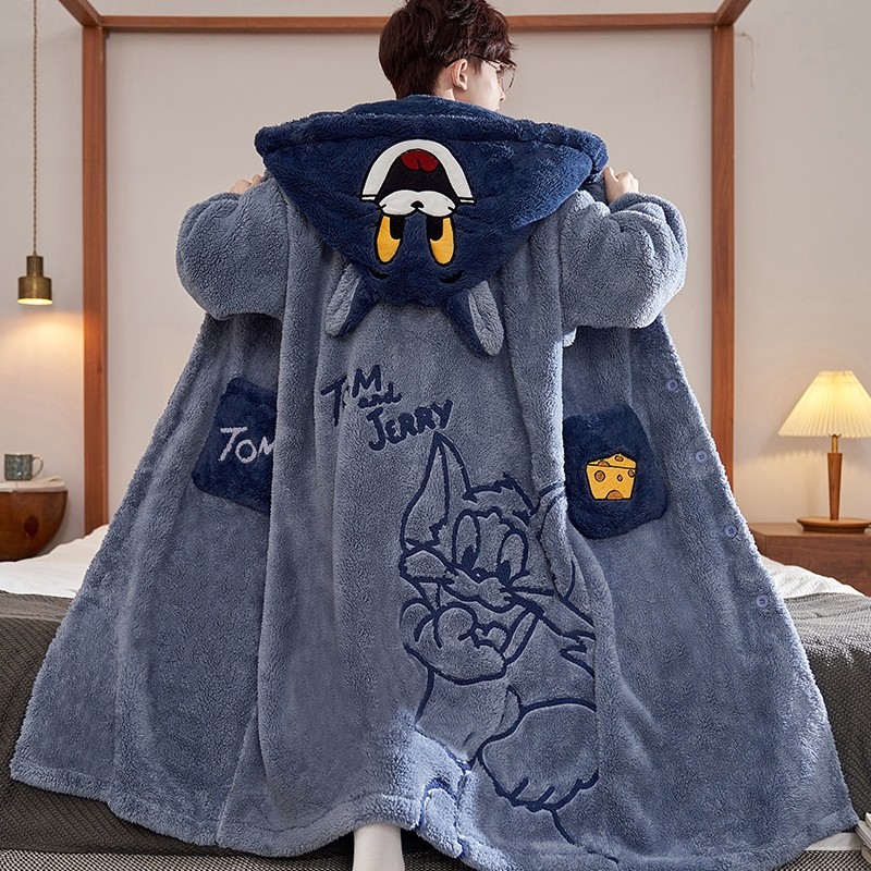 男士睡衣秋冬款珊瑚绒加厚加绒大码胖哥哥睡袍冬季学生家居服套装