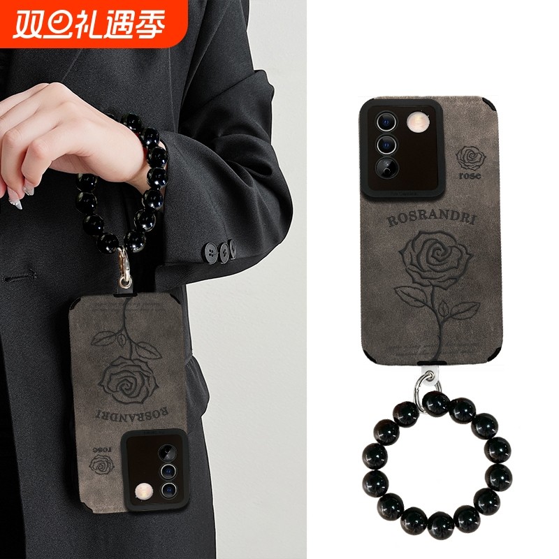 适用vivos17新款手机壳s16pro硅胶高级感s15pro满屏玫瑰s12pro翻毛皮s10防摔套s9e女款s7t全包s5小众s17e黑色