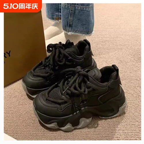 优妮蒂松糕底机车老爹鞋女鞋ins潮2025夏秋季新款增高拼色休闲鞋
