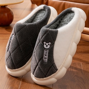 男生棉拖鞋 女红色 冬天保暖居家用防滑软底加厚情侣毛毛绒面棉托鞋