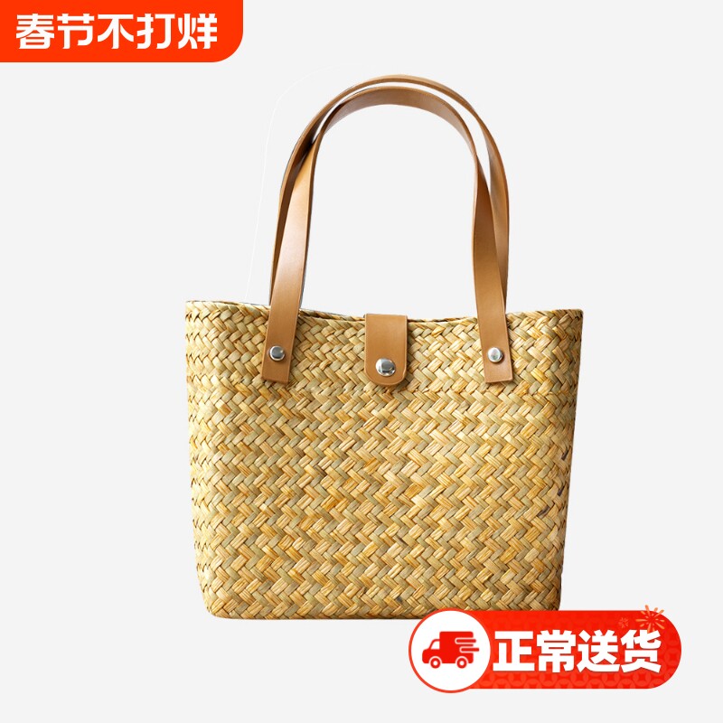 手提小方包草编包编织包度假风沙滩包手拎菜篮子包草编时尚包女包
