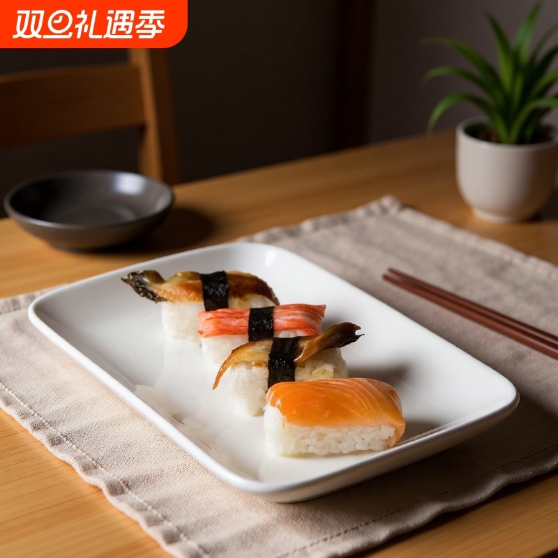 北欧餐厅点心盘平盘家用陶瓷早餐盘白色西餐盘长方形寿司盘商用