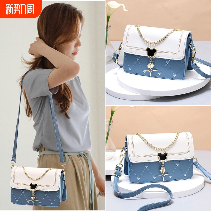 店酷奇包包女新款时尚简约单肩女斜挎包链条时尚小方包刺绣爱心包