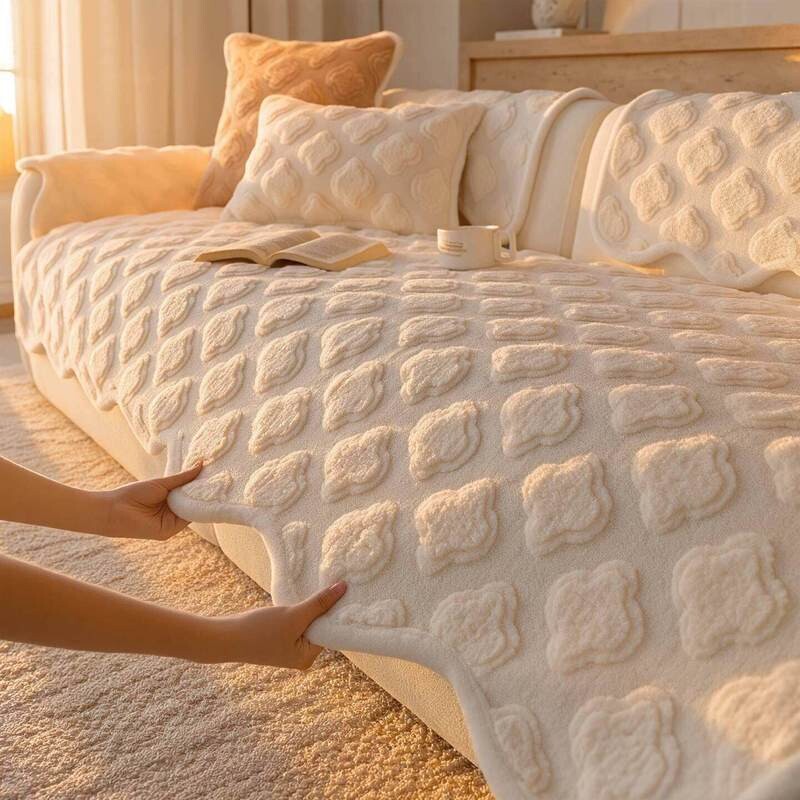 新款异形网红奶油风沙发垫冬季加厚毛绒坐垫防滑铺垫秋冬罩盖布巾