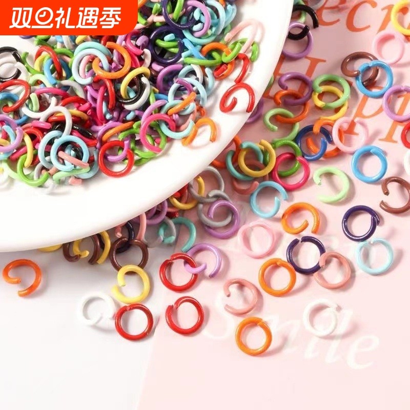 Diy自制钥匙扣挂件马卡龙色8mm金属烤漆小单圈连接环开口C圈配