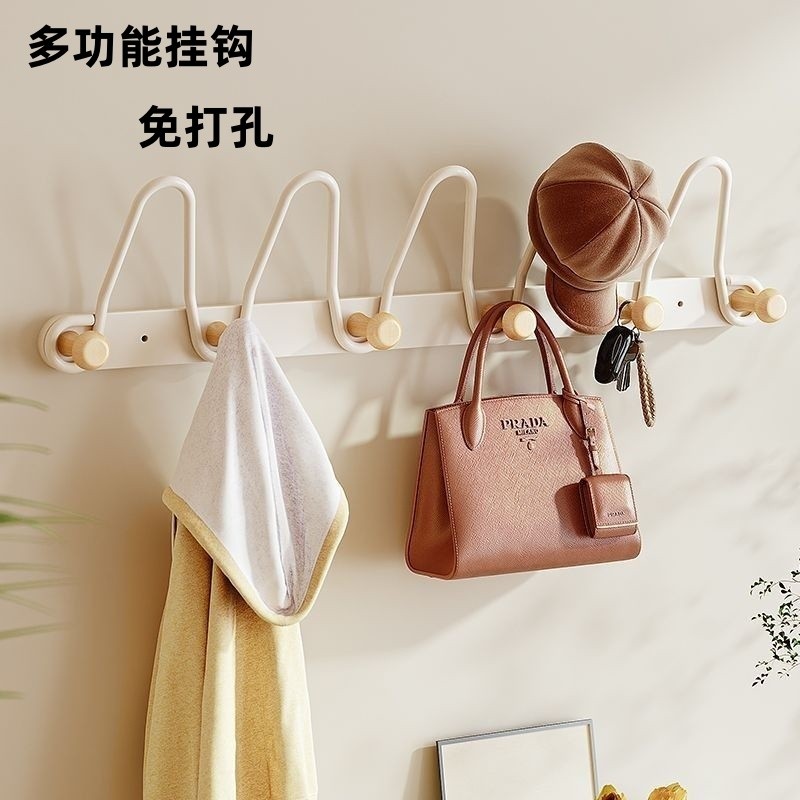 挂钩上墙免打孔卧室门后一排挂衣钩家用浴室帽子收纳壁挂衣服衣架
