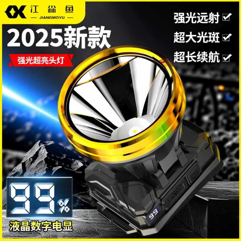 头灯头戴式照明灯强光充电2025新款超亮户外矿灯感应工地专用防水
