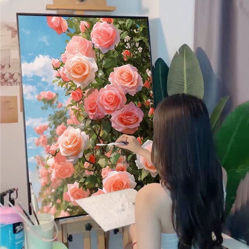 数字油画手工填充涂色diy手绘山水花卉艺术装饰画2025丙烯油彩画图片