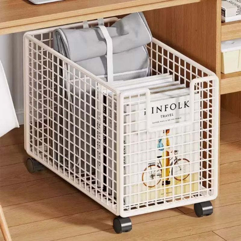 书包置物架桌下可折叠图书储物带轮书包整理架办公室工位放包架子