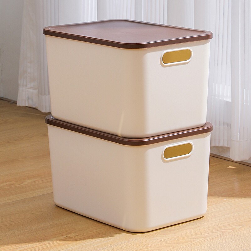 桌面收纳盒家用零食玩具杂物塑料整理筐长方形带盖收纳箱储物盒子