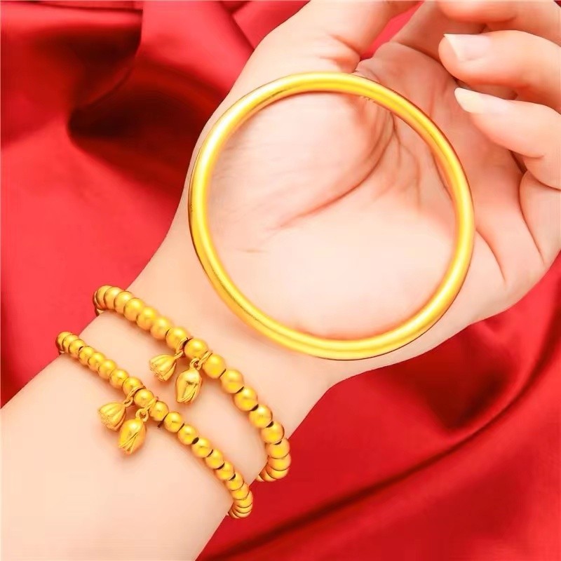 爆款金色古法竹节手串手镯两世欢手链送女友七夕生日礼物黄金镀金