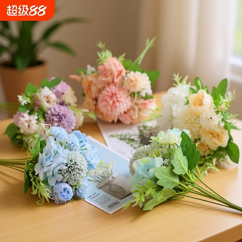 仿真花假花塑料花小花束玫瑰婚礼客厅餐桌摆件摆设绢花摆放单支